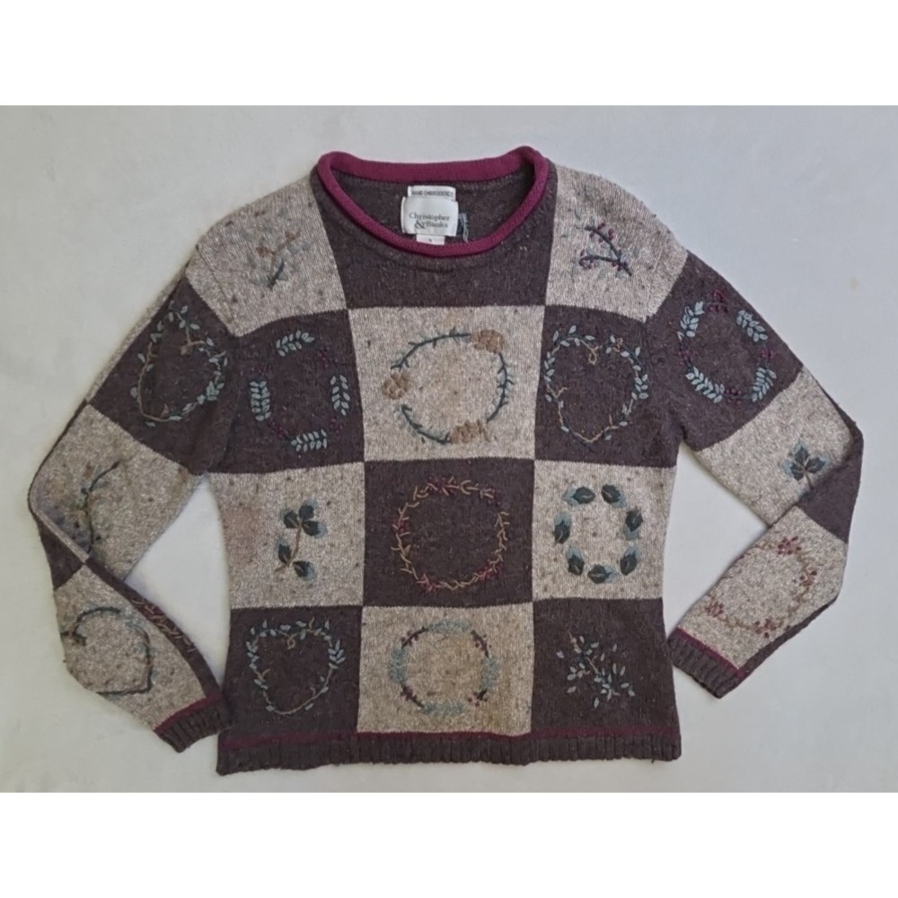 Vtg 2001 Hand Embroidered Sweater Hobbit Forest Cottage Christopher &‎ Banks S - Picture 5 of 11